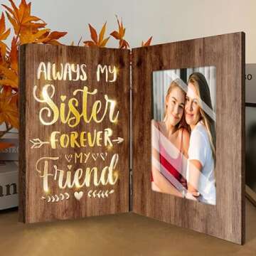 ARIDUR Sisters Gifts from Sister, Gifts for Sister, Birthday Gifts for Sister from Brother, Sister Birthday Gifts, Brown Glowing 4x6 Sister Picture Frame for Wall/Tabletop