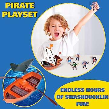Liberty Imports Bucket of Pirate Action Figures Toys Playset with Pirate Ship, Boat, Treasure Chest,...