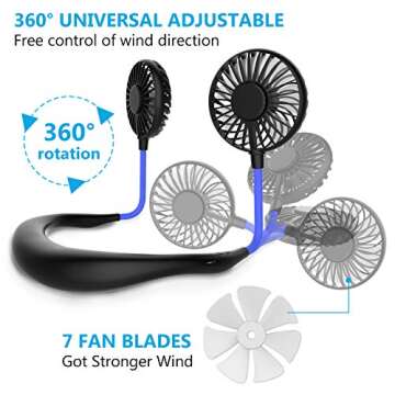 GULAKI Hands Free Neck Fan with 3 Speed Levels & LED