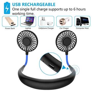 GULAKI Hands Free Neck Fan with 3 Speed Levels & LED