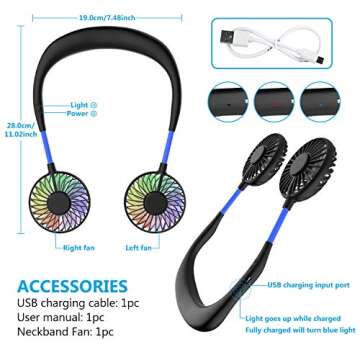 GULAKI Hands Free Neck Fan with 3 Speed Levels & LED
