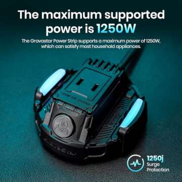 GravaStar Power Strip for Alpha65 65W Charger and Delta35 35W Charger, 5 ft Extension Cord Flat Plug Surge Protector, Indoor Desk Charging Station for Home Office Dorm