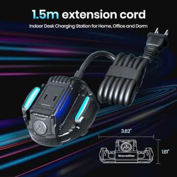 GravaStar Power Strip for Alpha65 65W Charger and Delta35 35W Charger, 5 ft Extension Cord Flat Plug Surge Protector, Indoor Desk Charging Station for Home Office Dorm