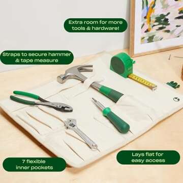 Character The 5-Piece Tool Set for Home, Compact & Portable Tool Kit in a Natural Canvas Storage Bag...