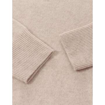 GOELIA Women's Seamless 100% Wool Sweater, Long Sleeve Crewneck Sweater Fall Winter Pullover for Women Beige