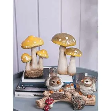 SEINHIJO Mushroom Decor Sculpture Garden Gifts Statue Outdoor Fairy Figurine Modern Patio Arts Polyresin 7.1inch