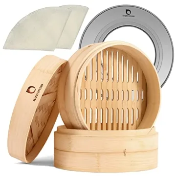 Bamboo Steamer Basket - 10 Inch Natural Bamboo Steamer with Ring Set for Cooking Dim Sum & Bao Buns