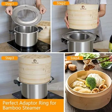 Bamboo Steamer Basket - 2-Tier Dumpling Steamer 10 Inch