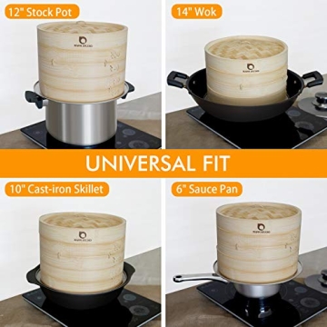 Bamboo Steamer Basket - 2-Tier Dumpling Steamer 10 Inch