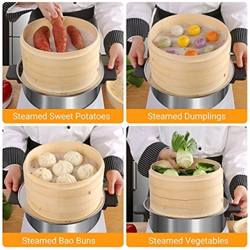 Bamboo Steamer Basket - 2-Tier Dumpling Steamer 10 Inch