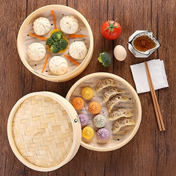 Bamboo Steamer Basket - 2-Tier Dumpling Steamer 10 Inch