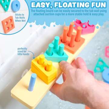 Tub Works® Splash, Stack & Sort™ Shape Sorter & Stacking Toddler Bath Toy | 20 Foam Pieces | Color Sorting & Shape Stacking Kids Bath Toys | Floats & Sticks to Tub Walls | Early Learning Bathtub Toys