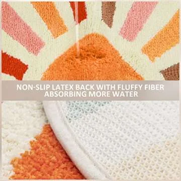Foeacry Retro Sun Bath Mat Non-Slip Half Circle Colorful Boho Rug for Bathroom, Soft Fluffy Water Absorbent Fiber Bathroom Mat, Cute Semi Round Rainbow Bath Rug for Shower Room