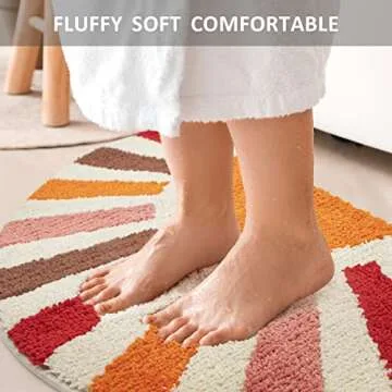 Foeacry Retro Sun Bath Mat Non-Slip Half Circle Colorful Boho Rug for Bathroom, Soft Fluffy Water Absorbent Fiber Bathroom Mat, Cute Semi Round Rainbow Bath Rug for Shower Room