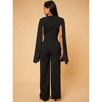 WDIRARA Women's Elegant Deep V Neck High Waist Jumpsuit for Formal Occasions