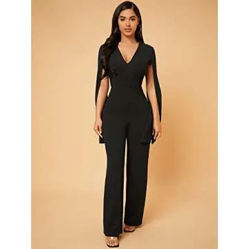 Elegant WDIRARA Women's Deep V Neck Jumpsuit - Chic Style