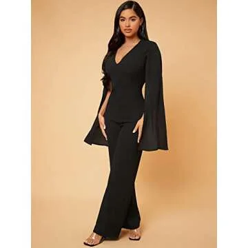 Elegant WDIRARA Women's Deep V Neck Jumpsuit - Chic Style