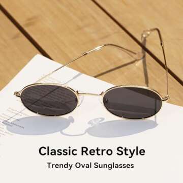 Dollger Oval Sunglasses for Women Vintage Trendy Metal Frame Glasses 90s Small Retro black Fashion s...