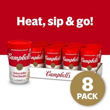 Campbell's Sipping Soup Chicken & Mini Round Noodle Soup - 8 Microwavable Cups