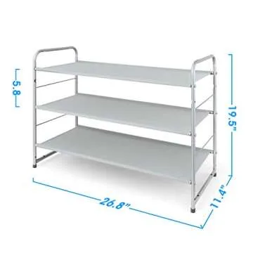 Simple Trending 3-Tier Stackable Shoe Rack, Expandable & Adjustable Fabric Shoe Shelf Storage Organizer,Silver