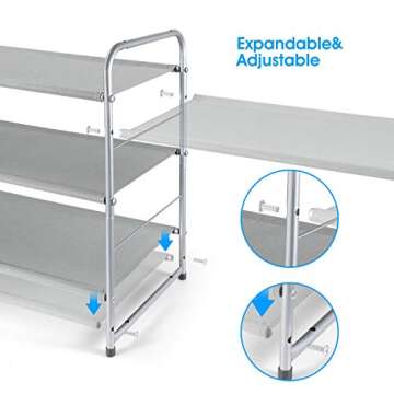 Simple Trending 3-Tier Stackable Shoe Rack, Expandable & Adjustable Fabric Shoe Shelf Storage Organizer,Silver