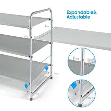 Simple Trending 3-Tier Stackable Shoe Rack, Expandable & Adjustable Fabric Shoe Shelf Storage Organizer,Silver