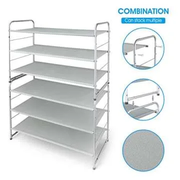 Simple Trending 3-Tier Stackable Shoe Rack, Expandable & Adjustable Fabric Shoe Shelf Storage Organizer,Silver