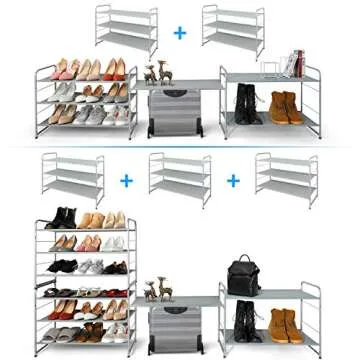 Simple Trending 3-Tier Stackable Shoe Rack, Expandable & Adjustable Fabric Shoe Shelf Storage Organizer,Silver