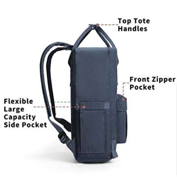 KALIDI Casual Laptop Backpack 15 Inches Classic Camping Rucksack Travel Outdoor Square Daypack College Hiking Gym Bag, Grey Blue