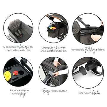 Keenz Class Push Pull Baby Toddler Kids Stroller Wagon with 1 Touch Brake, Foldable Design, Activity Tray, Storage Bin, and Removeable Canopy, Black