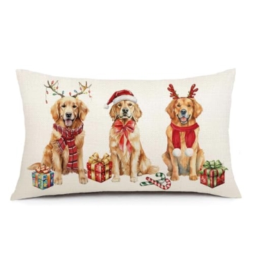 NUTEEN PET Dog Christmas Pillow Covers 12x20 Inch,Christmas Golden Retriever Decorations Pillows Dec...