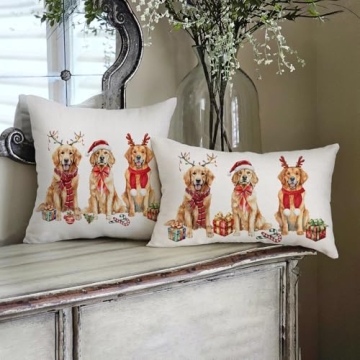 NUTEEN PET Dog Christmas Pillow Cover for Holiday Decor