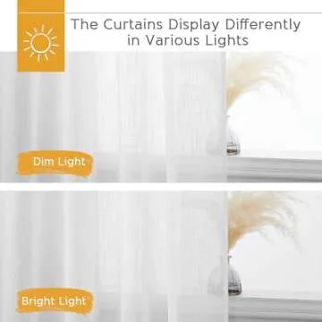 RYB HOME White Sheer Curtains Privacy Linen Textured Blend Half Translucent Window Treatment for Living Room Patio Sliding Door Bedroom, White W 70 x L 84 inch, 2 Pcs