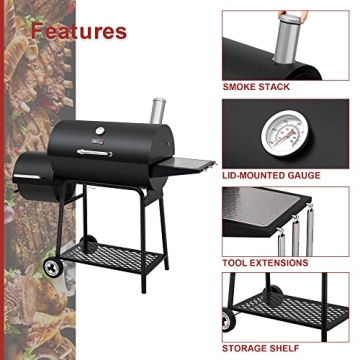 Royal Gourmet 30-Inch Charcoal Grill with Offset Smoker