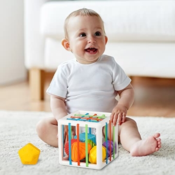 Aprilwolf Montessori Shape Sorting Cube for Toddlers 12-18 Months