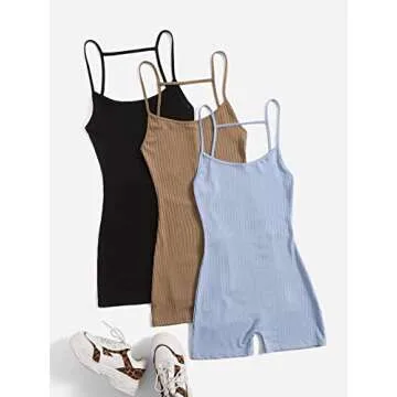 Floerns Women's 3 Piece Sleeveless Cami Rompers 2024 Casual Summer Workout Athletic Rompers Shorts J...