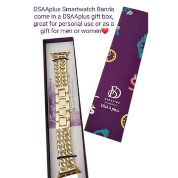 DSAAplus Compatible With Apple Watch Band 38mm 40mm 41mm 42mm 44mm 45mm 46mm 49mm Metal Gold Double ...