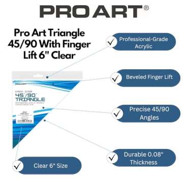 PRO ART Drafting Triangle, 6-inch, 45/90 Degrees, Clear
