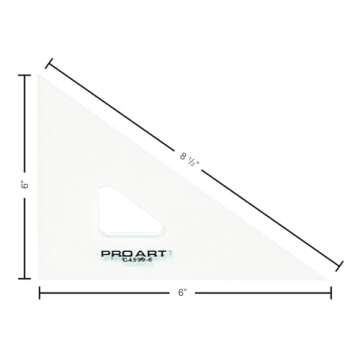 PRO ART Drafting Triangle, 6-inch, 45/90 Degrees, Clear