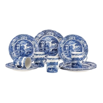 Spode Blue Italian 12-Piece Dinnerware Set | Service for 4 | Elegant Blue and White Design | Dishwas...