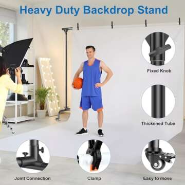 MOUNTDOG Photo Studio Backdrop Support System, 10FT Adjustable Photography Background Stand Kit with Backdrop Clamps, 2 Sandbags, and Carrying Bag for Portrait & Studio Photography Black-White