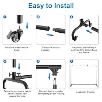 MOUNTDOG Photo Studio Backdrop Support System, 10FT Adjustable Photography Background Stand Kit with Backdrop Clamps, 2 Sandbags, and Carrying Bag for Portrait & Studio Photography Black-White
