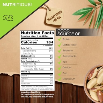 NUT CRAVINGS - Raw Brazil Nuts, Unsalted, No Shell, Whole, (16oz - 1 LB) Bulk Nuts Packed Fresh in Resealable Bag - Kosher Healthy Snack, Natural Keto Vegan