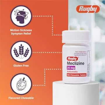 Rugby Meclizine Chewable Tablets 25mg - Anti-Nausea Medicine Helps with Motion Sickness - 100 Tablets (3 Pack)