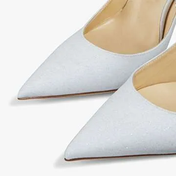 MIRAAZZURRA Women Heeled Mules Rhinestone Strappy Pointed Toe Mules Glitter Stiletto High Heels Slip On Bridal Sandals for Women US Size 8 White