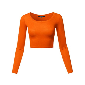 Trendy Basic Long Sleeve Crop Top for Stylish Layering in Orange