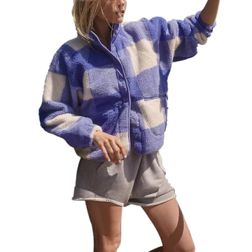 Kumufenc Printed Sherpa Jacket For Women Long Sleeve Button Down Fuzzy Fleece Coat Y2K Outerwear Wit...