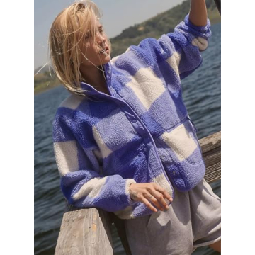 Kumufenc Women's Printed Sherpa Jacket Cozy and Stylish