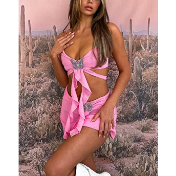 Y2K Ruffle Mesh Skirt Set for Trendy Women