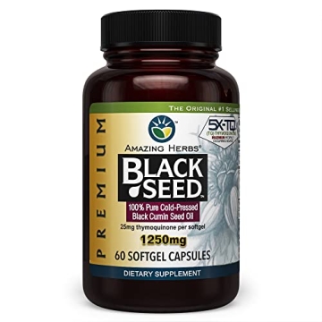 Amazing Herbs Premium Black Seed Oil Capsules - High Potency, Cold Pressed Nigella Sativa Aids in Di...